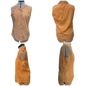 Woolrich Peach, Mint Sleeveless Shirt Size Medium Linen Cotton Button Up Blouse